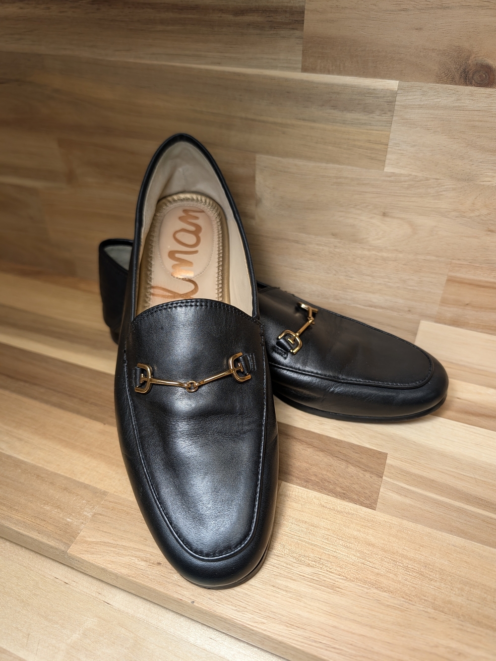 Sam Edelman Loraine Black Leather Gold Bit Loafers Size 7